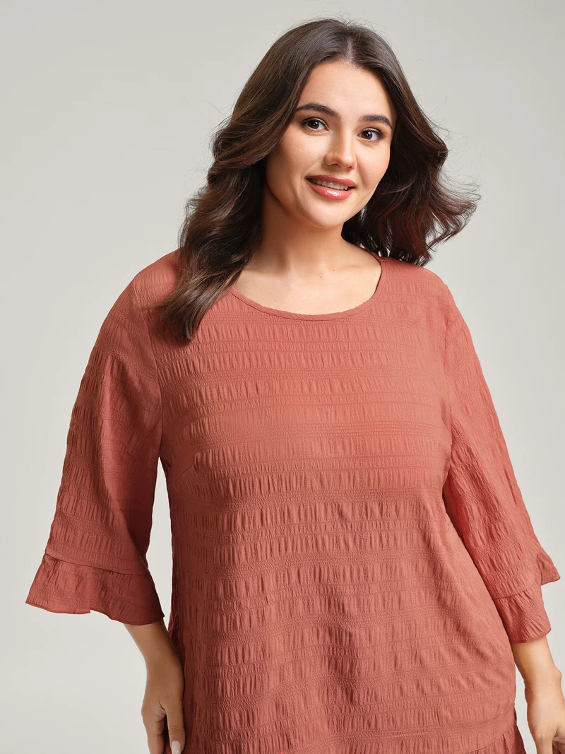 Textured Ruffled Edges Solid Blouse