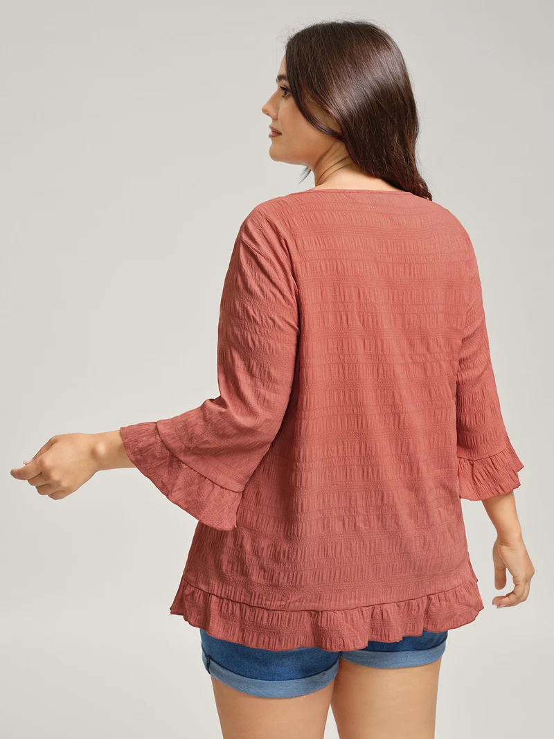 Textured Ruffled Edges Solid Blouse