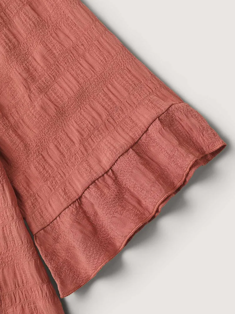 Textured Ruffled Edges Solid Blouse