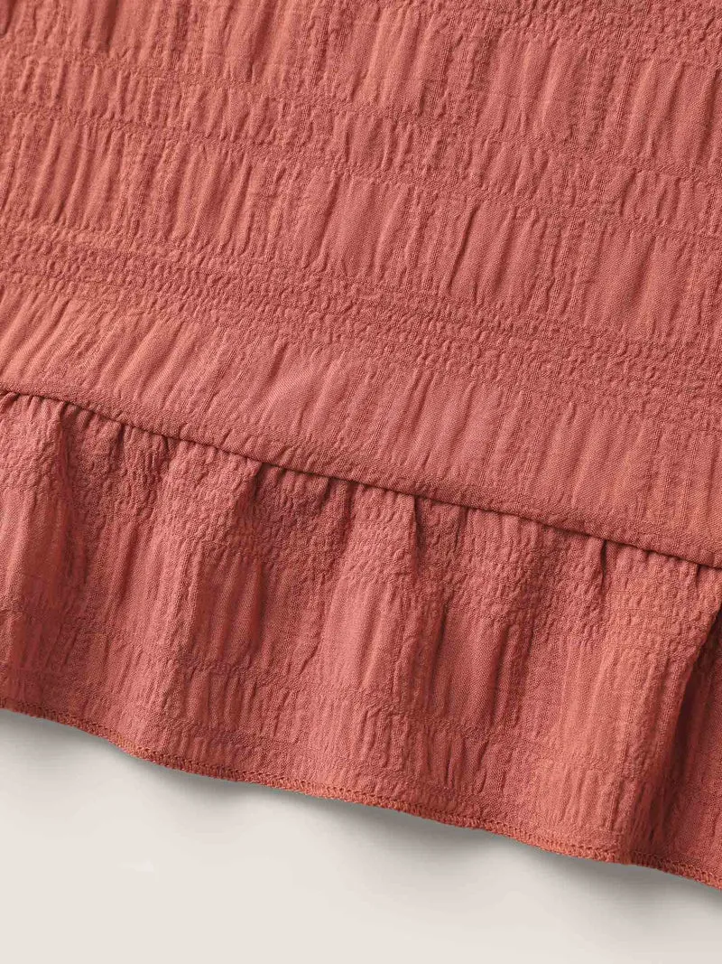 Textured Ruffled Edges Solid Blouse