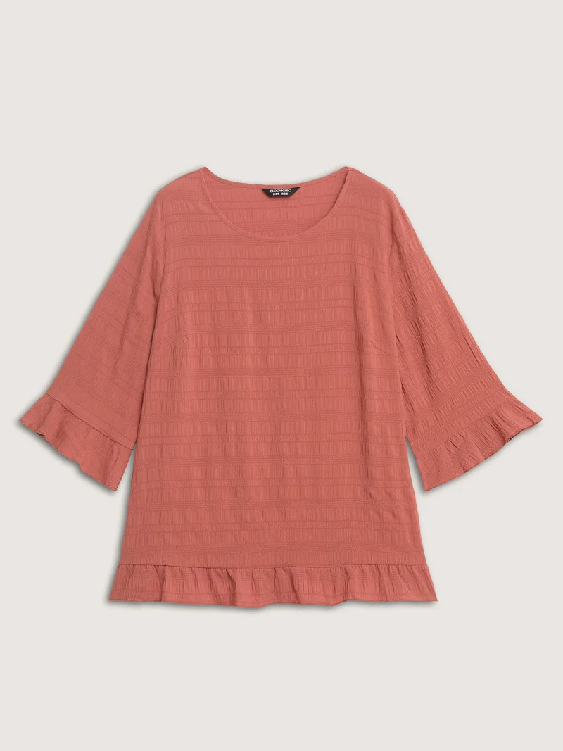 Textured Ruffled Edges Solid Blouse