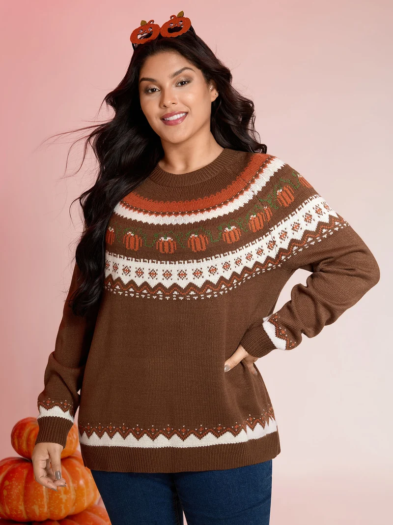 Fair Isle Halloween Jacquard Print Pullover
