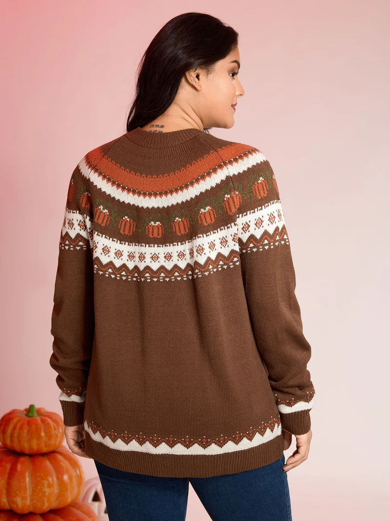 Fair Isle Halloween Jacquard Print Pullover