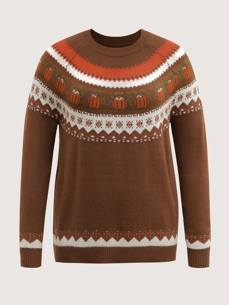 Fair Isle Halloween Jacquard Print Pullover