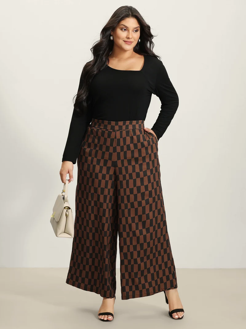 Checkered Print Wide-Leg Pants