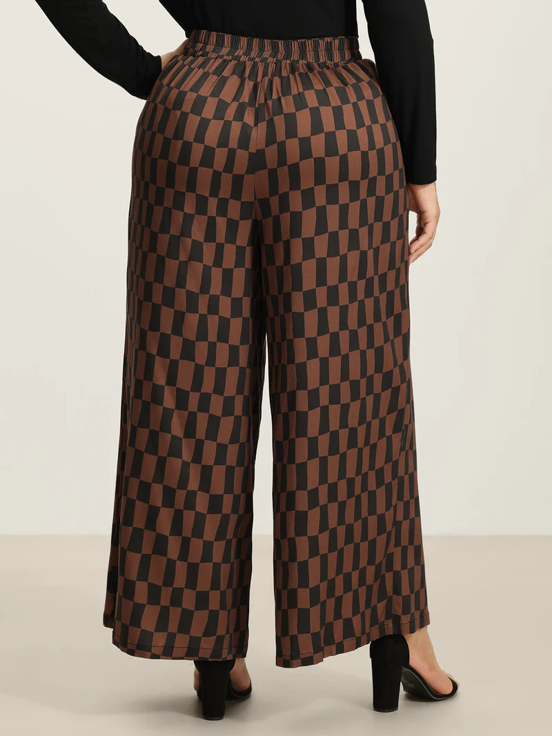 Checkered Print Wide-Leg Pants