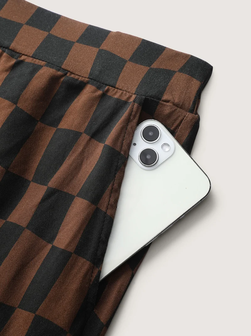 Checkered Print Wide-Leg Pants