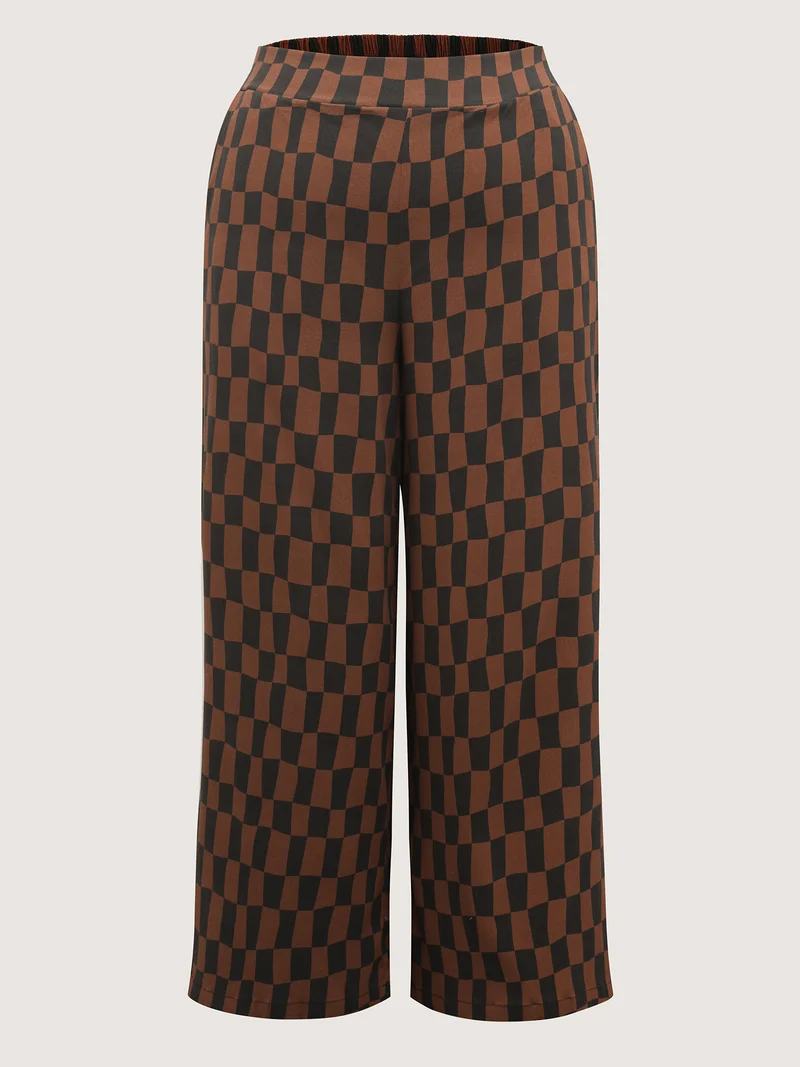 Checkered Print Wide-Leg Pants