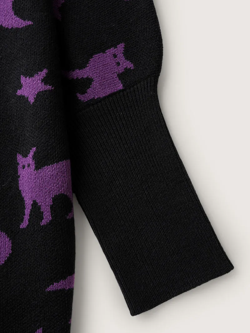 Halloween Jacquard Print Pockets Knit Cardigan