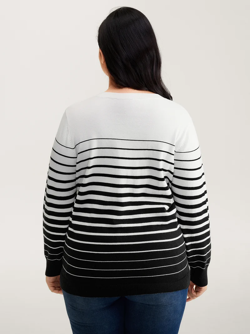 Stripes Color Contrast Round Neck Pullover