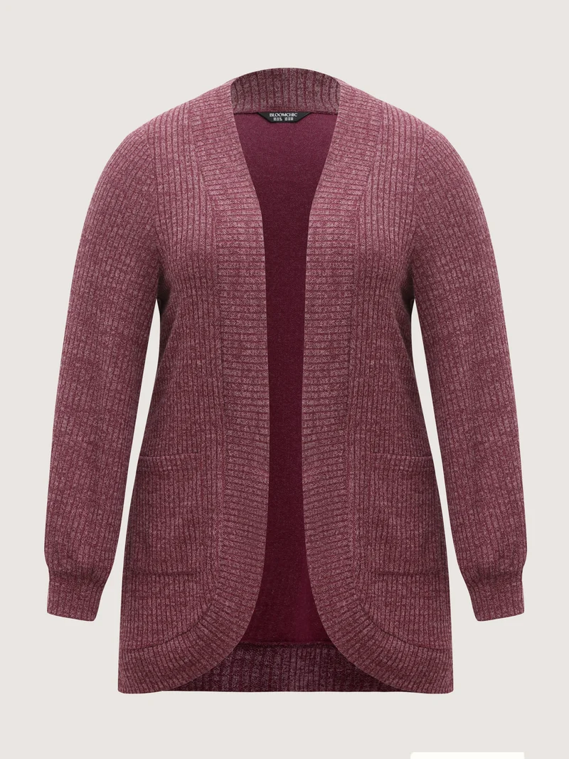 Heather Stretchy Textured Pockets Cardigan