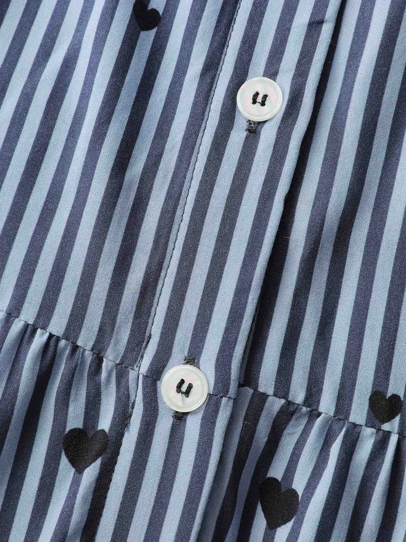Stripe Hearts Pocket Shirt Maxi Dress