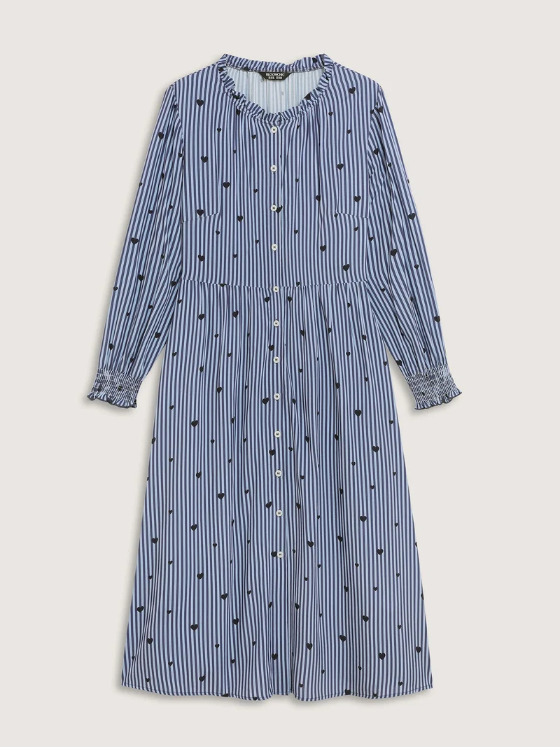 Stripe Hearts Pocket Shirt Maxi Dress