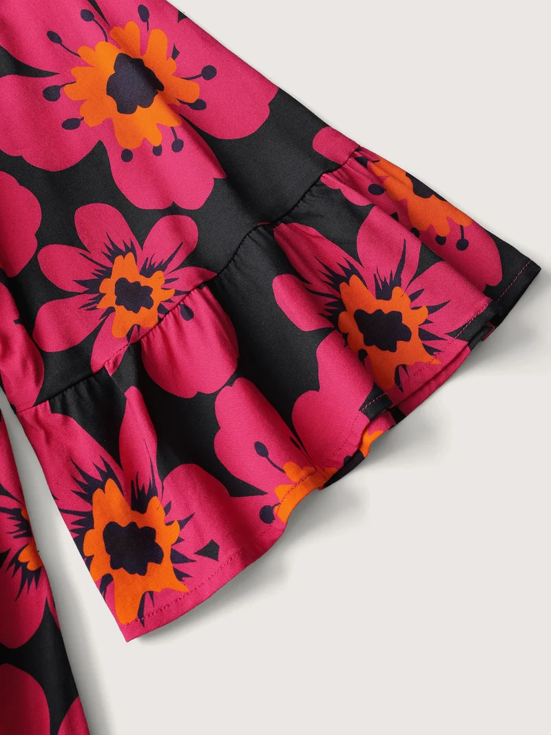 Floral Print Square Neck Pockets Maxi Dress