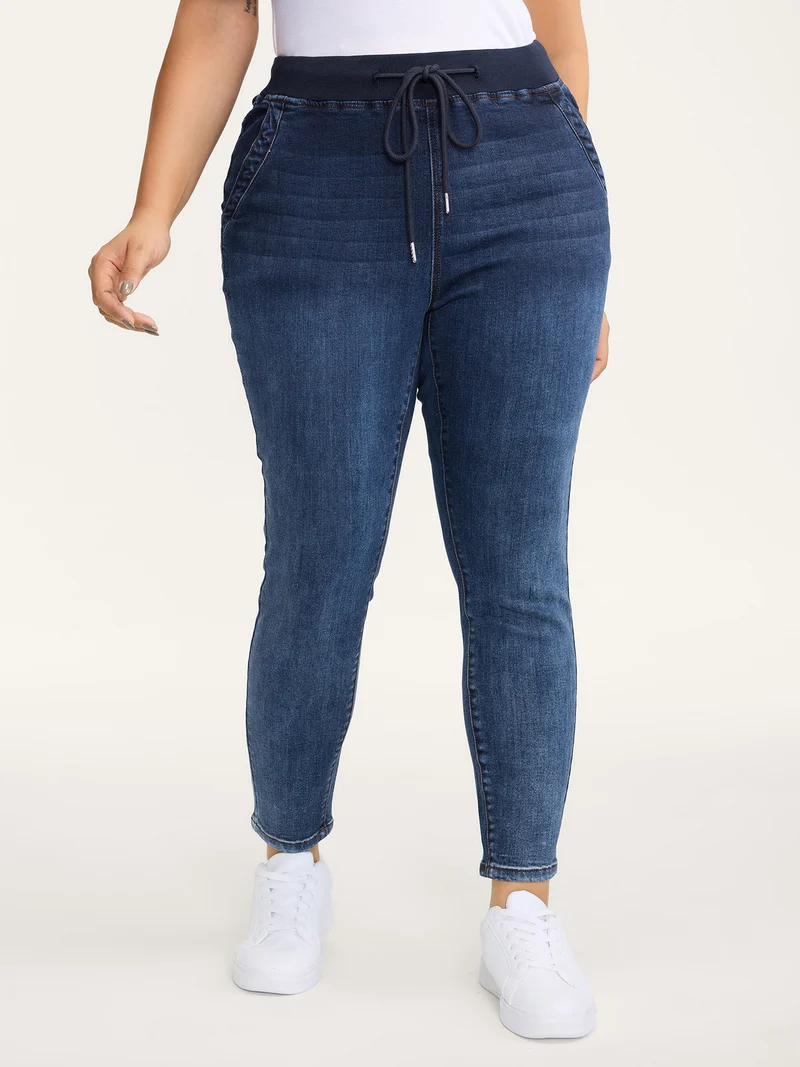 Stretch Pull-On Drawstring Skinny-Fit Jeans