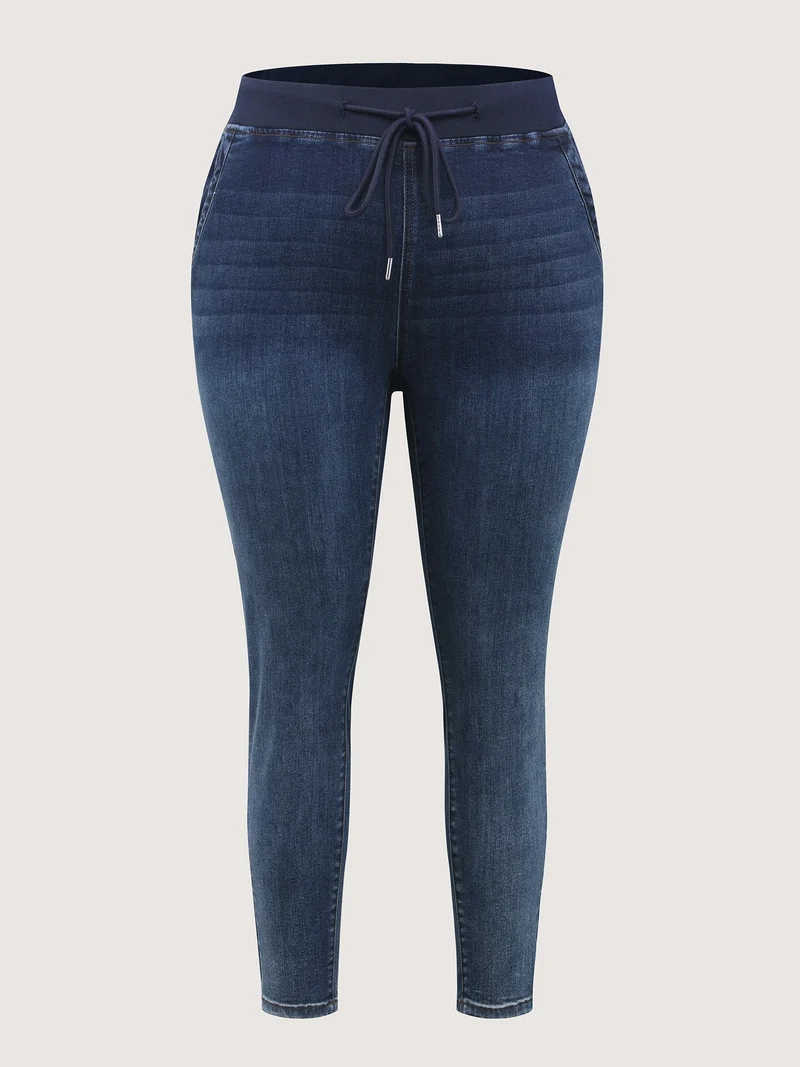 Stretch Pull-On Drawstring Skinny-Fit Jeans