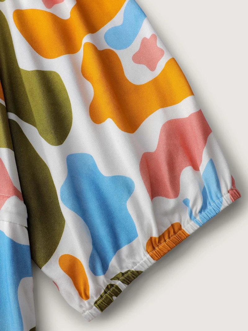 Abstract Print Neck-Tie Pockets Maxi Dress