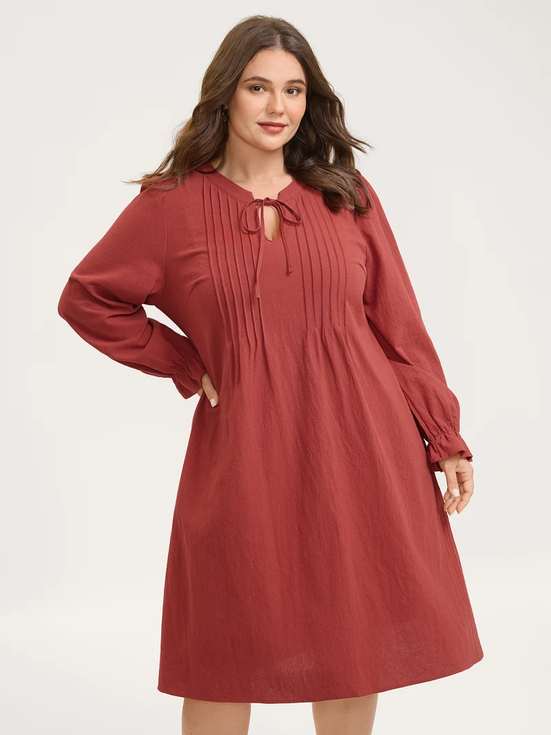 Pure Cotton Pleated Pockets Midi Dress