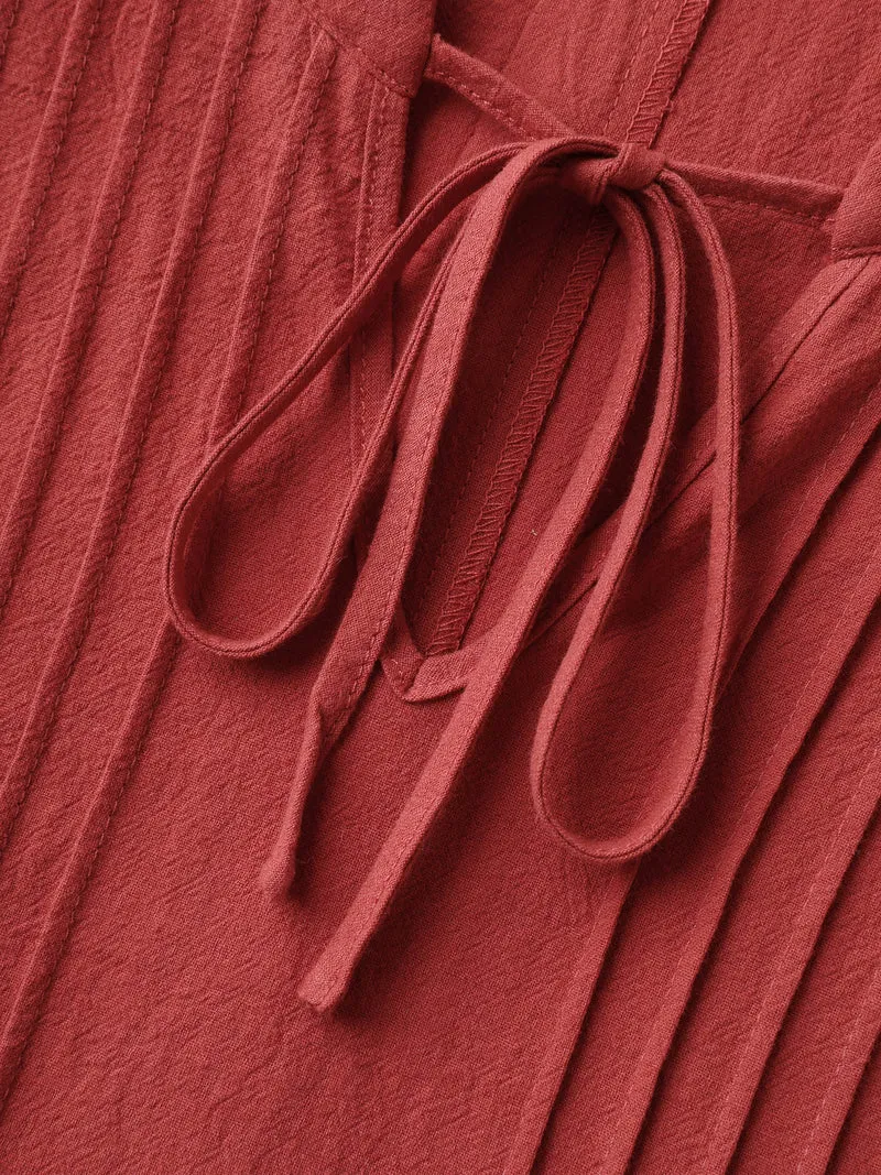 Pure Cotton Pleated Pockets Midi Dress