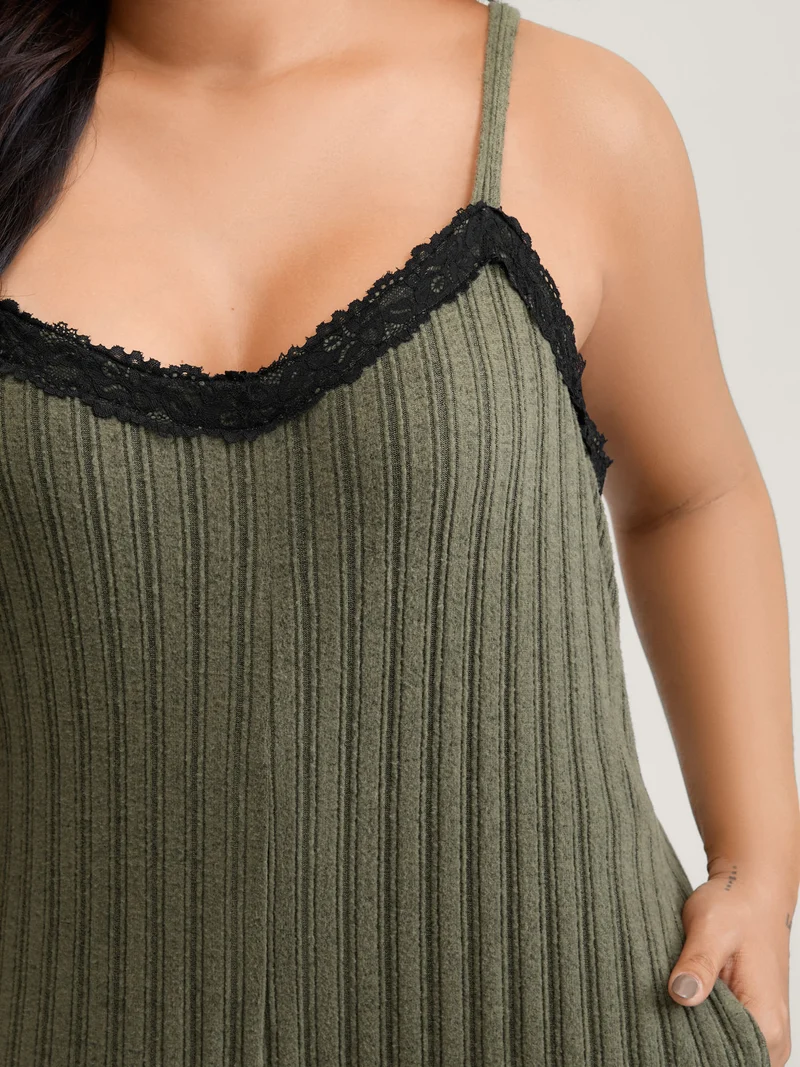 Ribbed Texture Lace Adjustable Lounge Jumpsuit