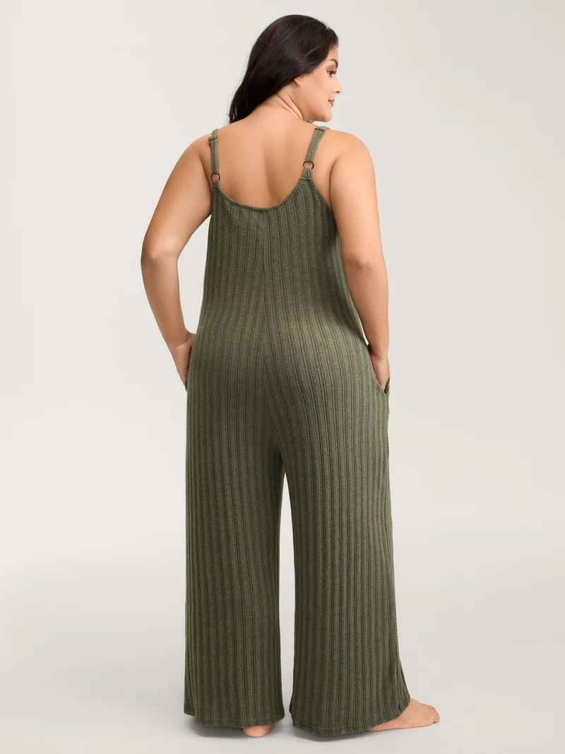 Ribbed Texture Lace Adjustable Lounge Jumpsuit