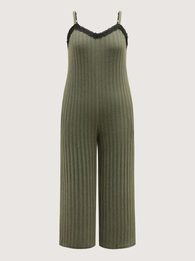 Ribbed Texture Lace Adjustable Lounge Jumpsuit