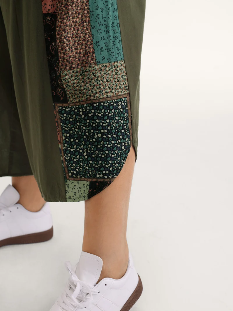 Patch Print Drawstring Wide-Leg Pants