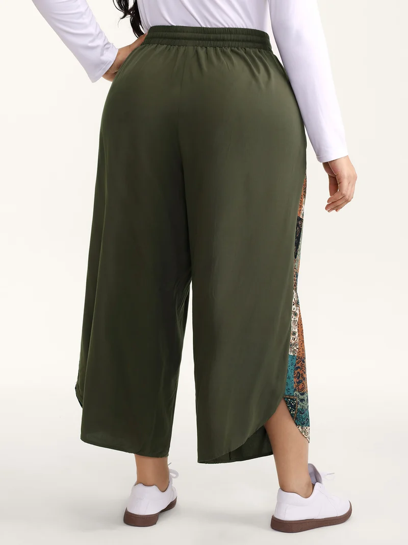 Patch Print Drawstring Wide-Leg Pants
