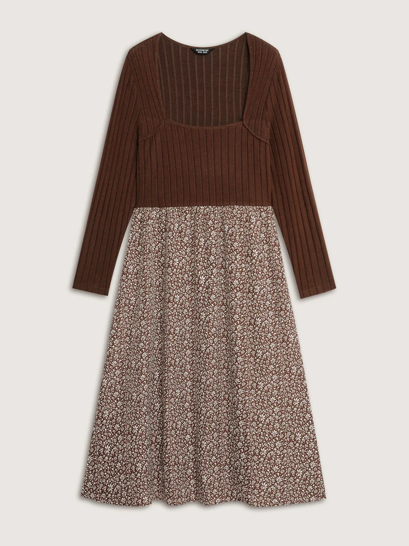 Stretchy Waist Retro Contrast Midi Dress