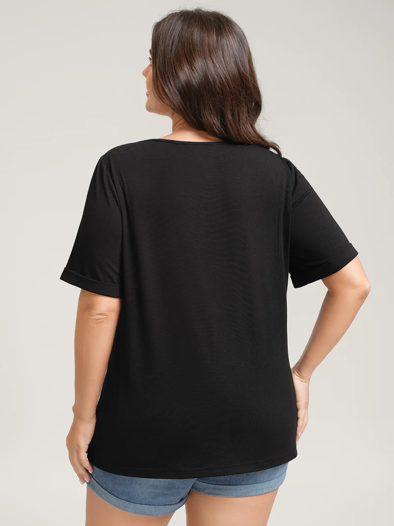 Neck Cut-Out Plain T-Shirt