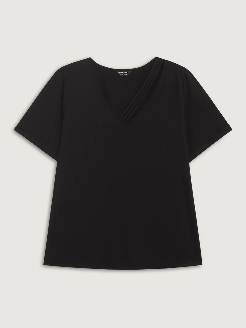 Neck Cut-Out Plain T-Shirt
