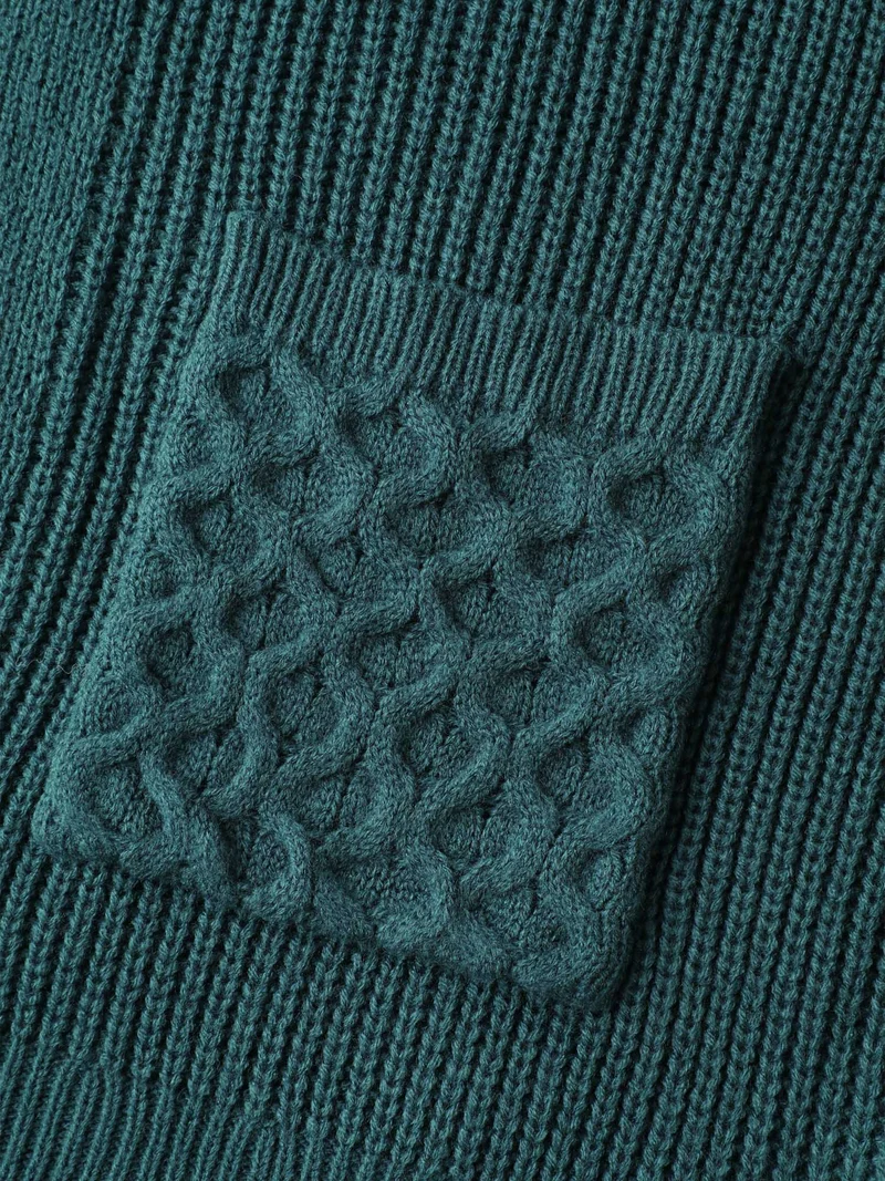 Textured Balloon Sleeve Pockets Knit Cardigan