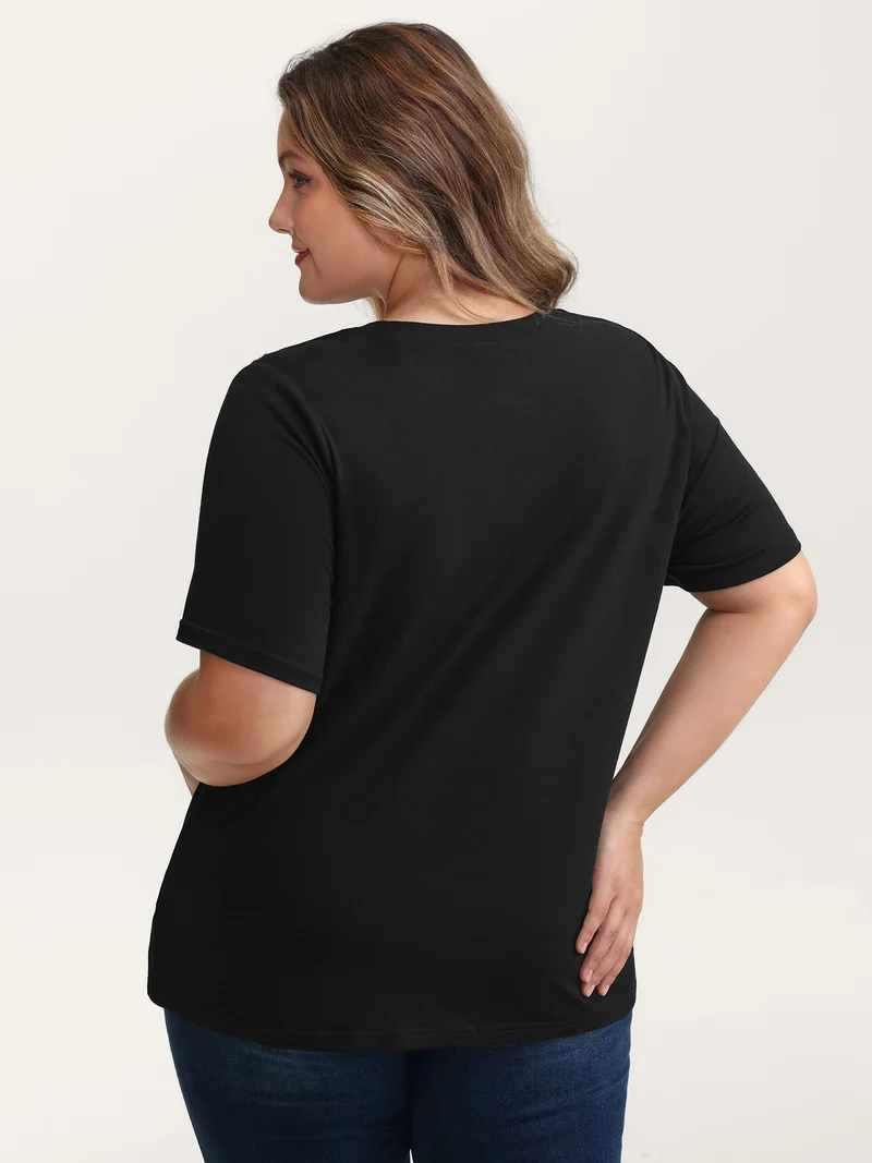 Stretchy Embroidered Cut-Out T-Shirt