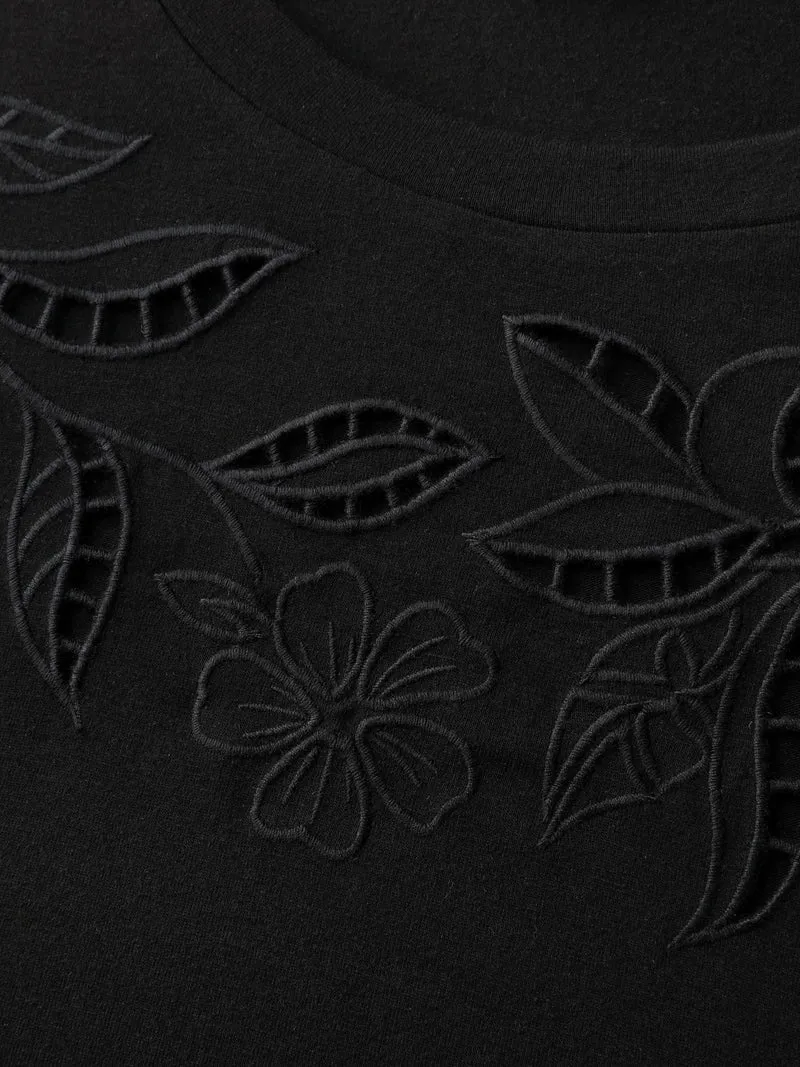 Stretchy Embroidered Cut-Out T-Shirt