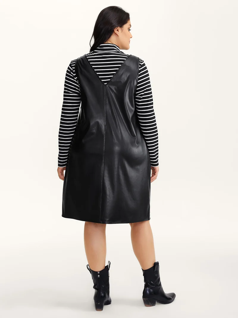 Leather V-Neck Sleeveless Sheath Dress