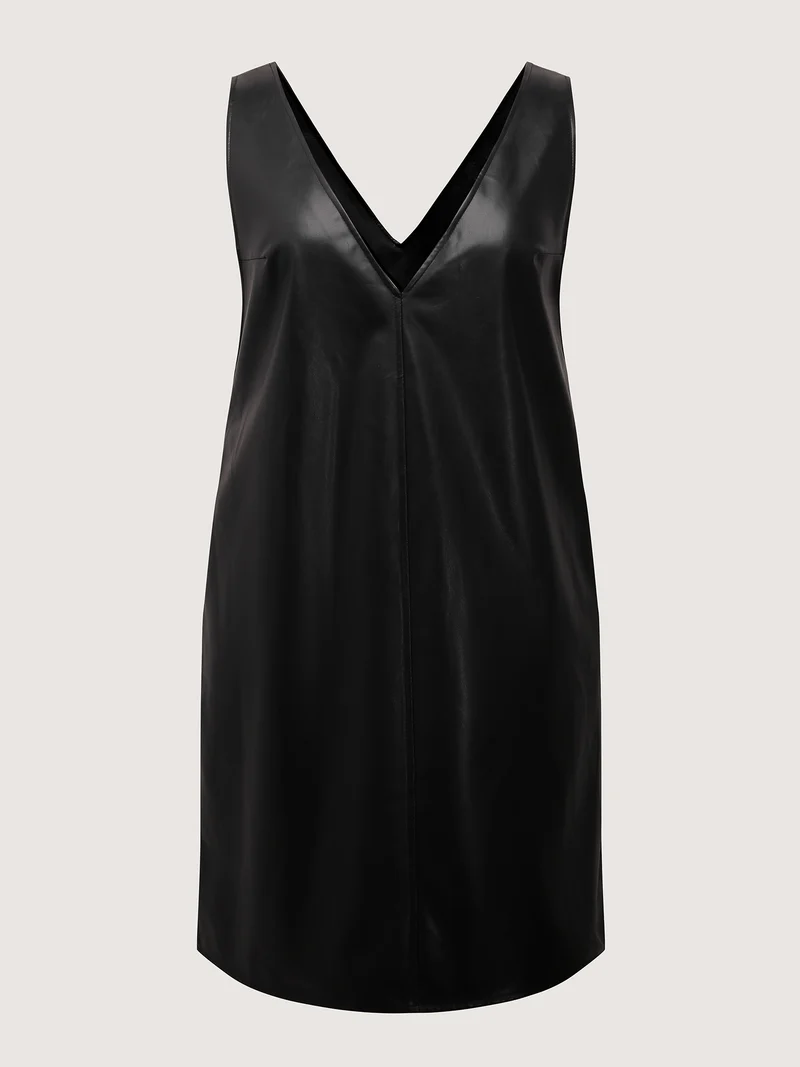 Leather V-Neck Sleeveless Sheath Dress
