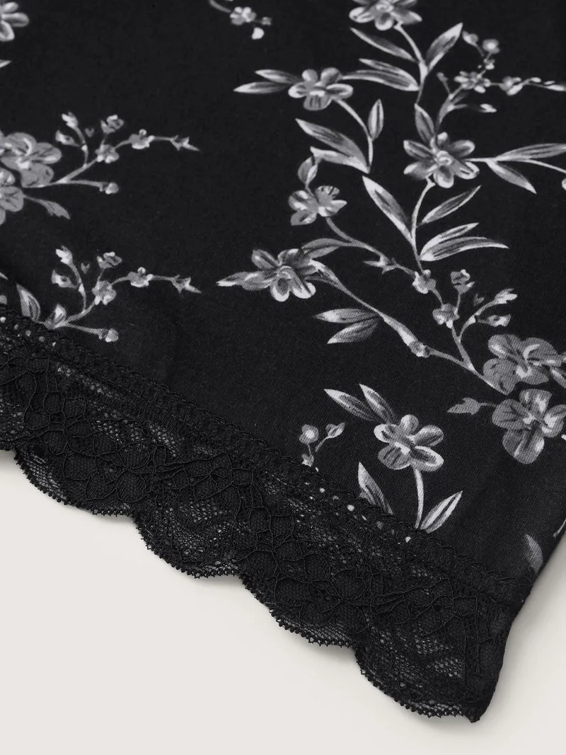 Romantic Floral Print Lace Lounge Bottoms