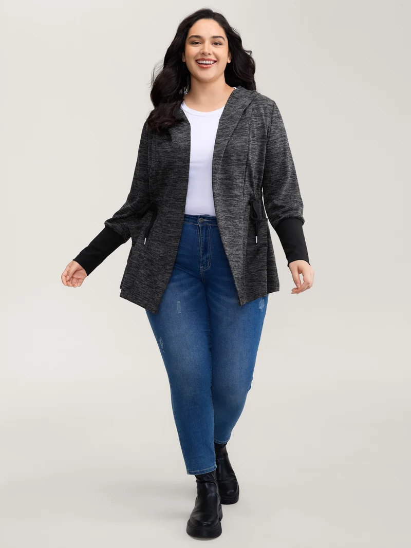 Channel Drawstring Contrast Hooded Jacket