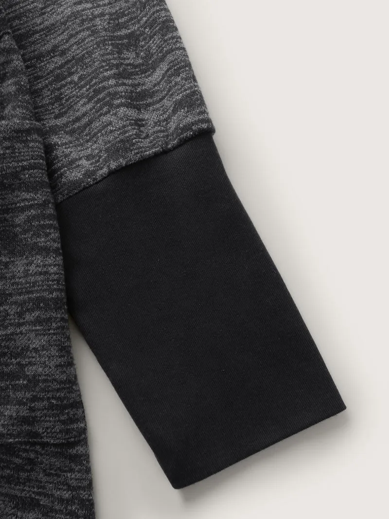 Channel Drawstring Contrast Hooded Jacket