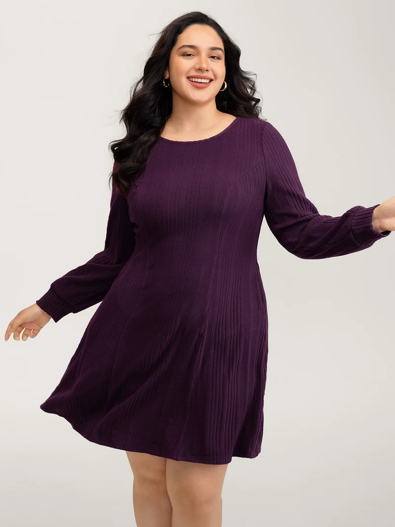 Cut-Out Embroidery Ribbed A-Line Mini Dress