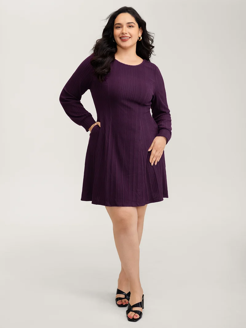 Cut-Out Embroidery Ribbed A-Line Mini Dress