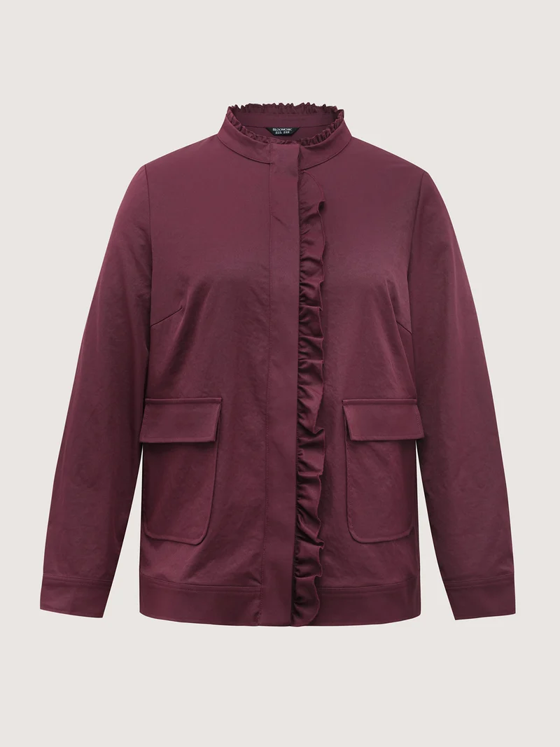 Ruffled Edge Cropped Hem Pocket Jacket