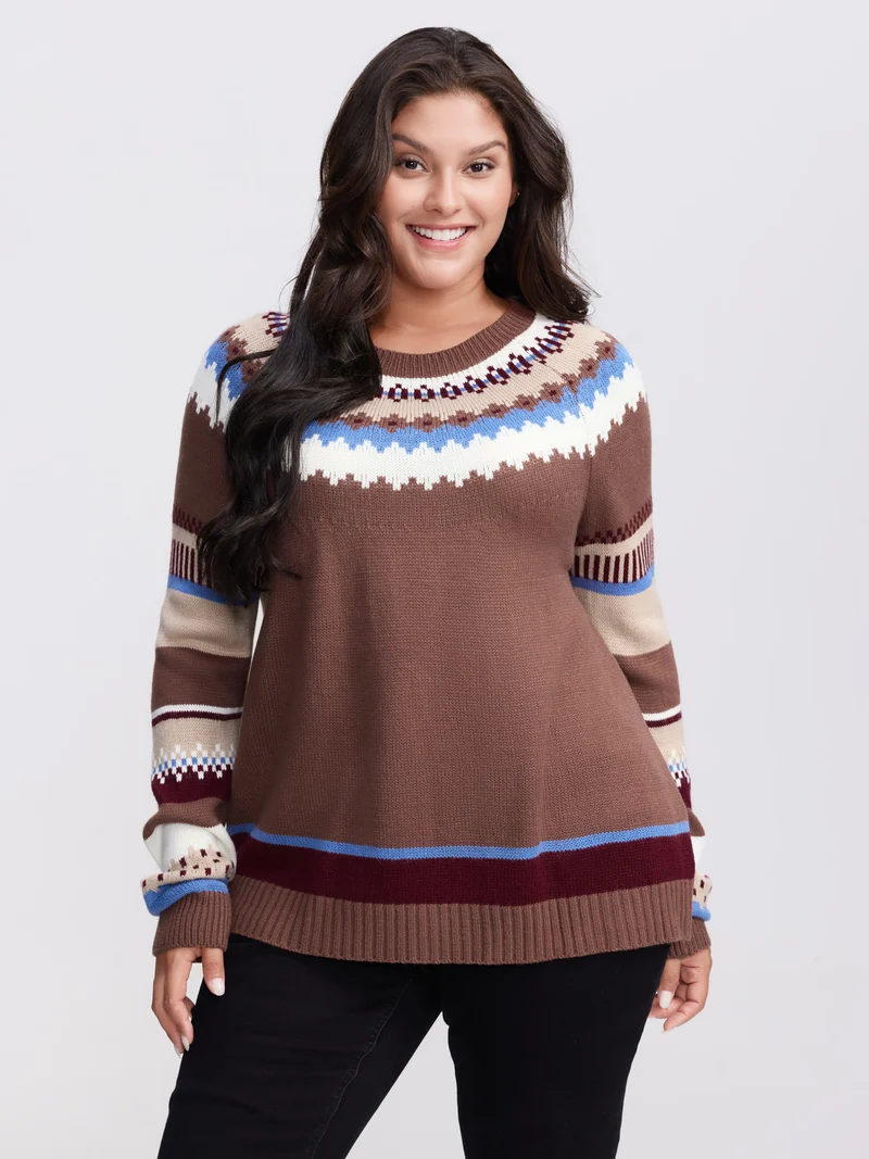 Fair-Isle Jacquard Pattern Contrast Pullover