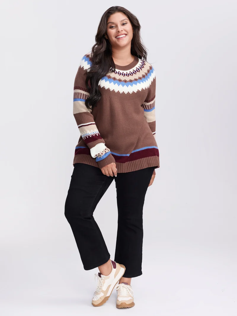 Fair-Isle Jacquard Pattern Contrast Pullover