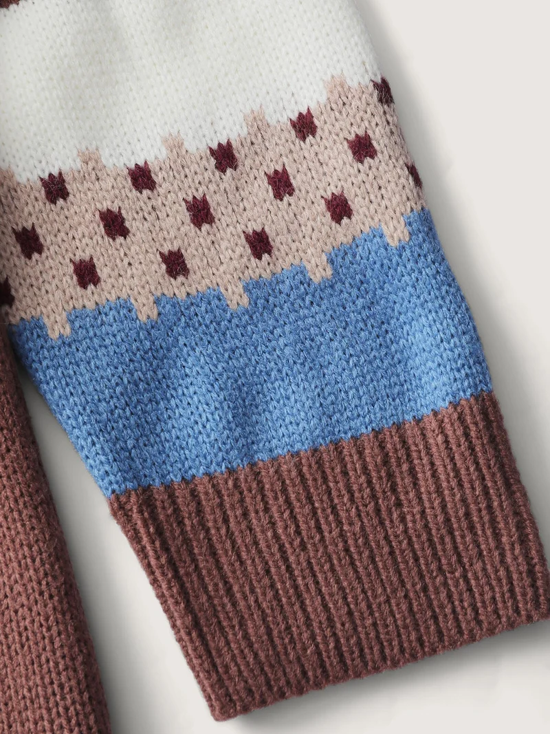 Fair-Isle Jacquard Pattern Contrast Pullover
