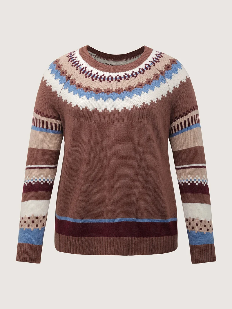 Fair-Isle Jacquard Pattern Contrast Pullover