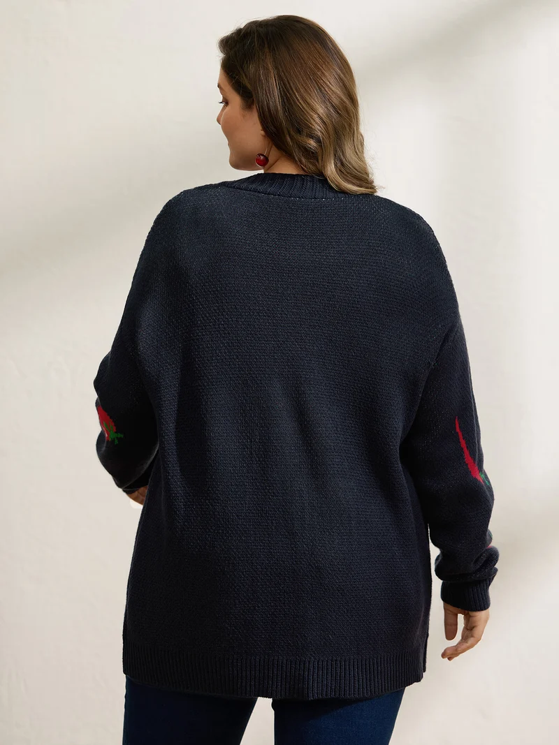 Tomato Chili Print Button Knit Cardigan