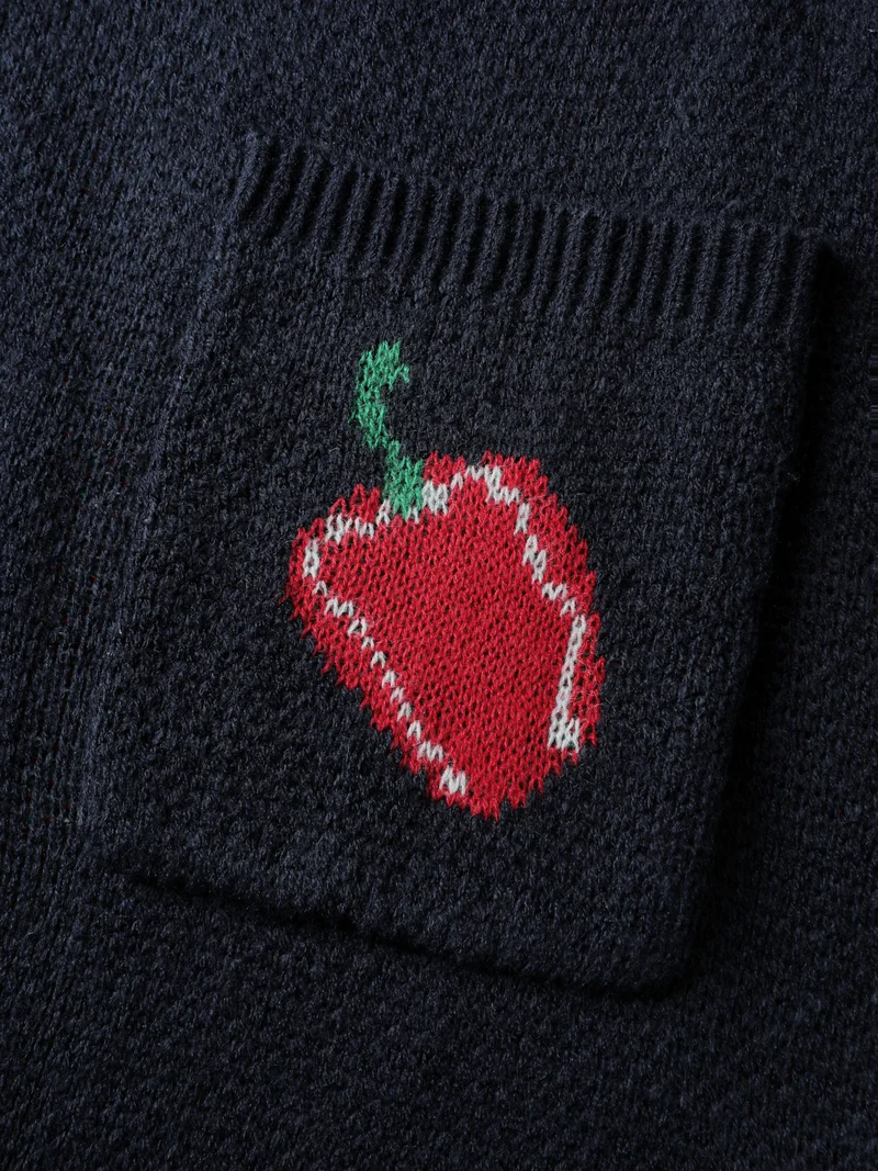 Tomato Chili Print Button Knit Cardigan