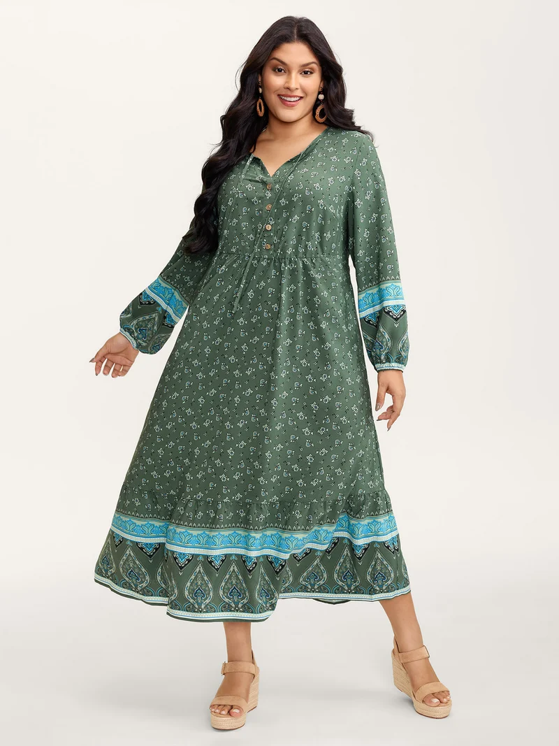 Floral Print Long Sleeve Contrast Maxi Dress