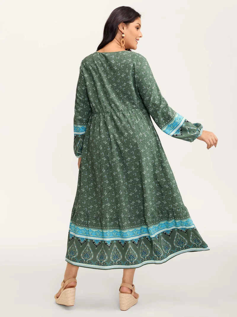 Floral Print Long Sleeve Contrast Maxi Dress